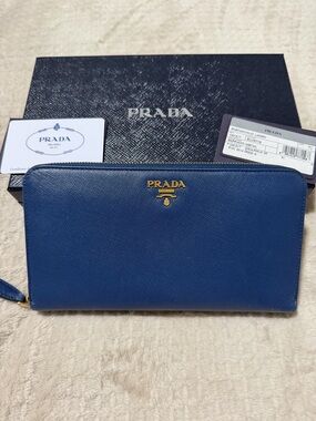 Prada Saffiano Continental Wallet in Bluette Navy